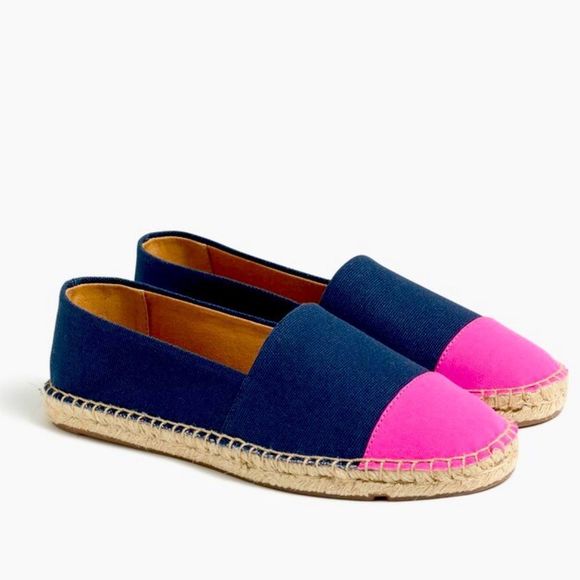 J. Crew Shoes - J. CREW Pink Navy Blue Canvas Colorblock cap-toe slip-on espadrille FLATS